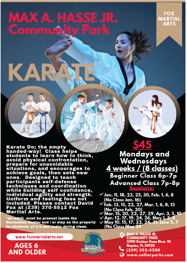 Karate, 8 week session starts January 11, 2023