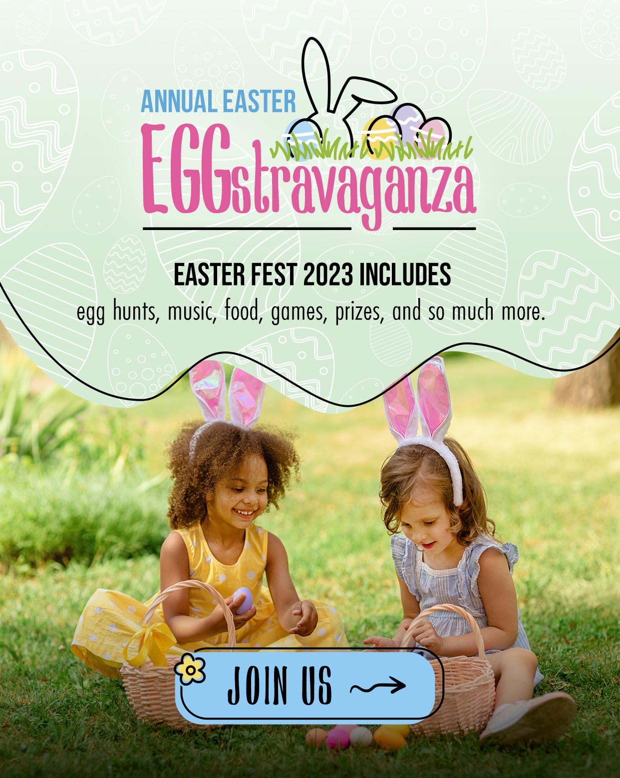 Annual Easter Eggstravaganza egg hunts, music, food, games, prizes, and so much more.